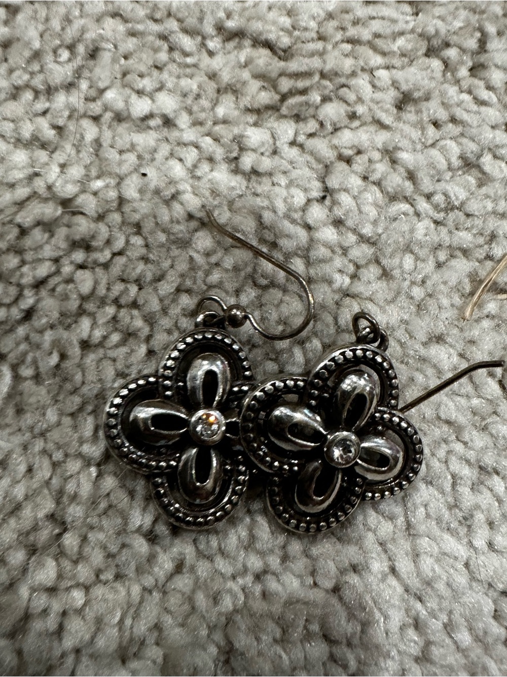 Brighton Silver-Tone Flower Drop Earrings with Clear Stone